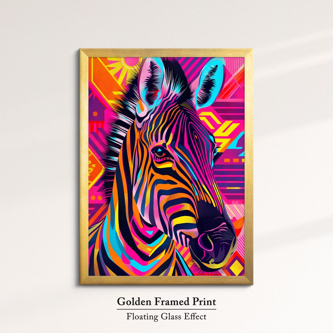 Colorful Zebra Neon Pop Art Head Portrait Geometric Background Poster - Image 5