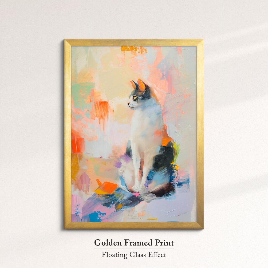 Sitting Cat Profile Warm Pastel Abstract Oil Painting Pet Wall Art Poster - Image 5