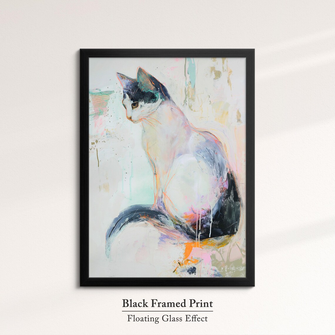 White Cat Sitting Pastel Abstract Oil Painting Elegant Pet Wall Art Poster - Image 8
