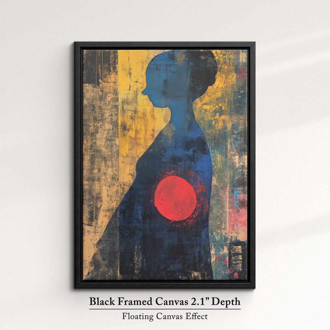 Abstract Woman Silhouette With Red Sun Gold Texture Modern Art Poster - Image 2
