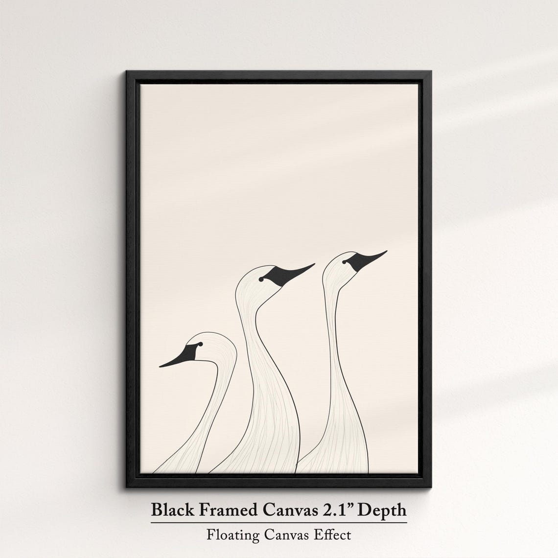 Minimalist Three Swans Line Drawing Black And White Bird Wall Art - Image 2