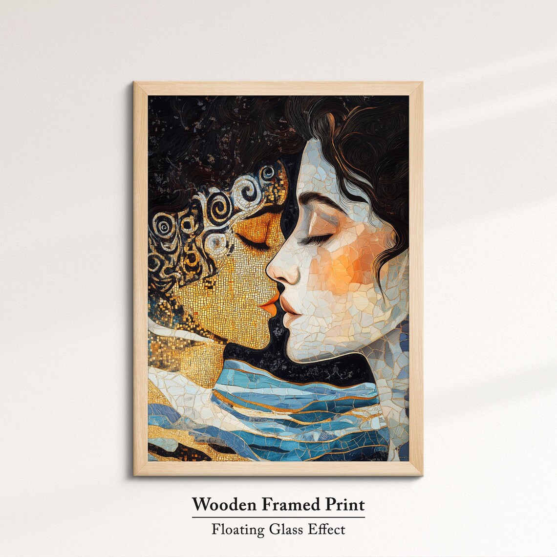 Golden Mosaic Couple Faces Art Nouveau Romantic Embrace Wall Art Print - Image 6
