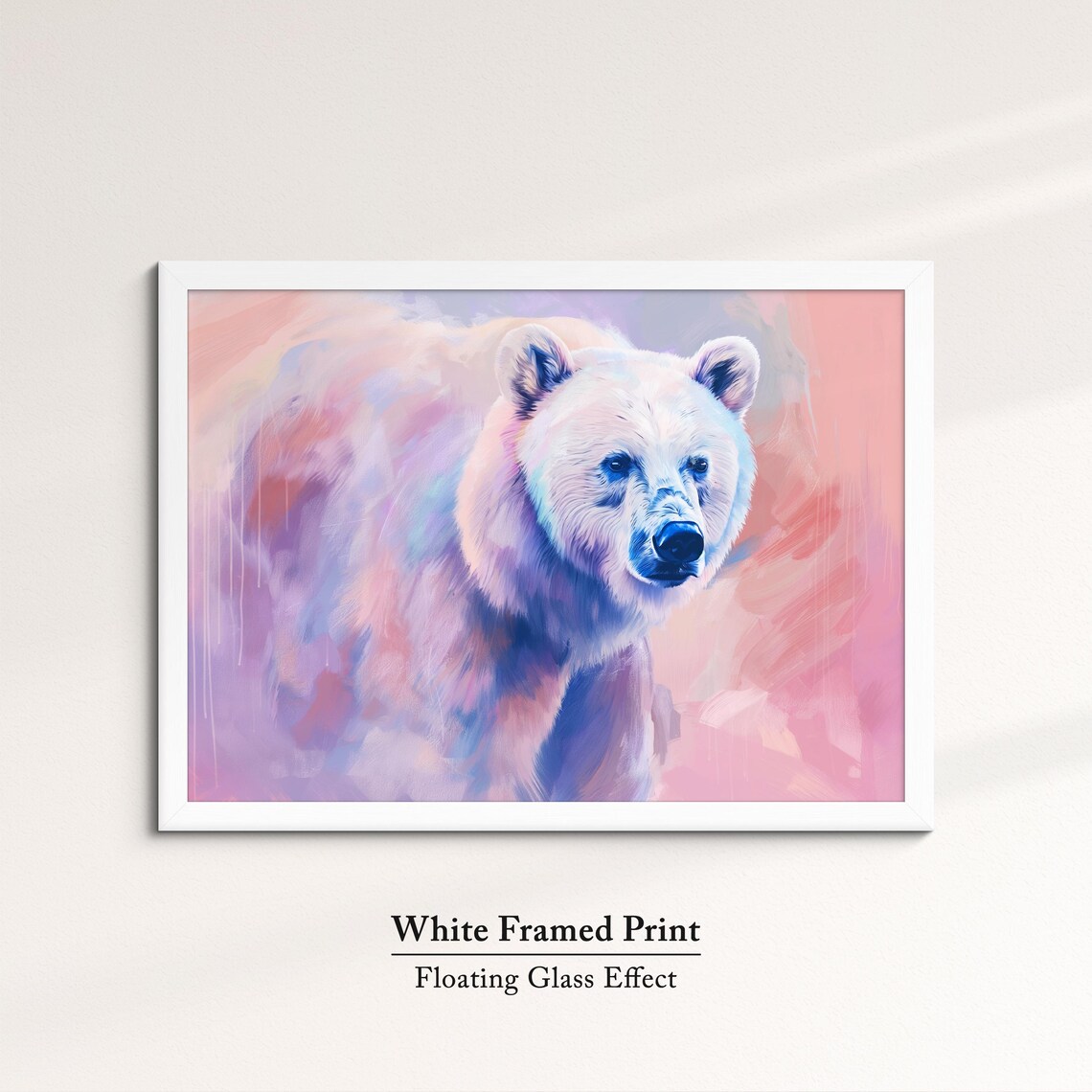 White Bear Portrait Pink Blue Pastel Abstract Wildlife Wall Poster - Image 7
