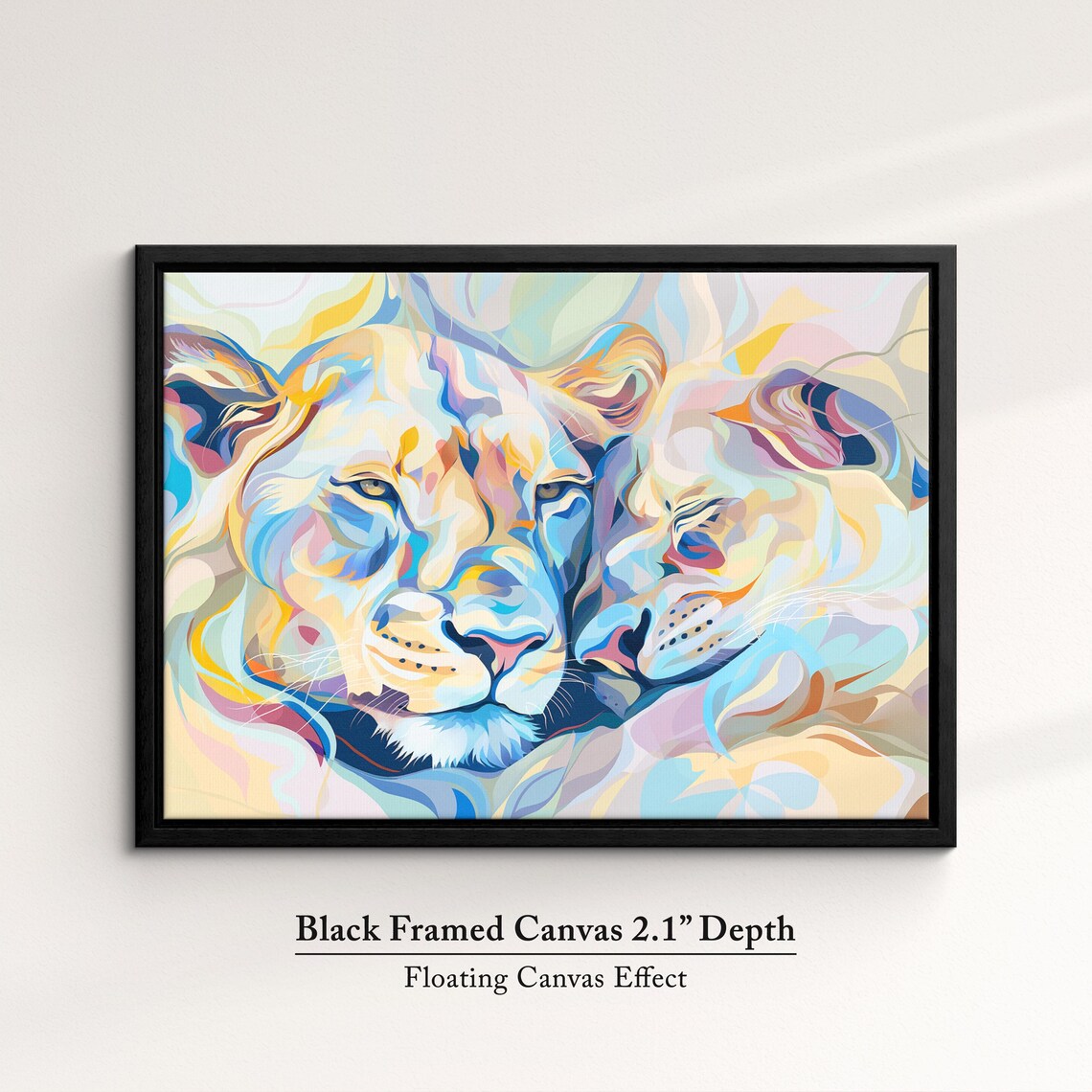 Pastel Lions Abstract Oil Painting Colorful Big Cats Face Animal Wall Art Poster - Image 2