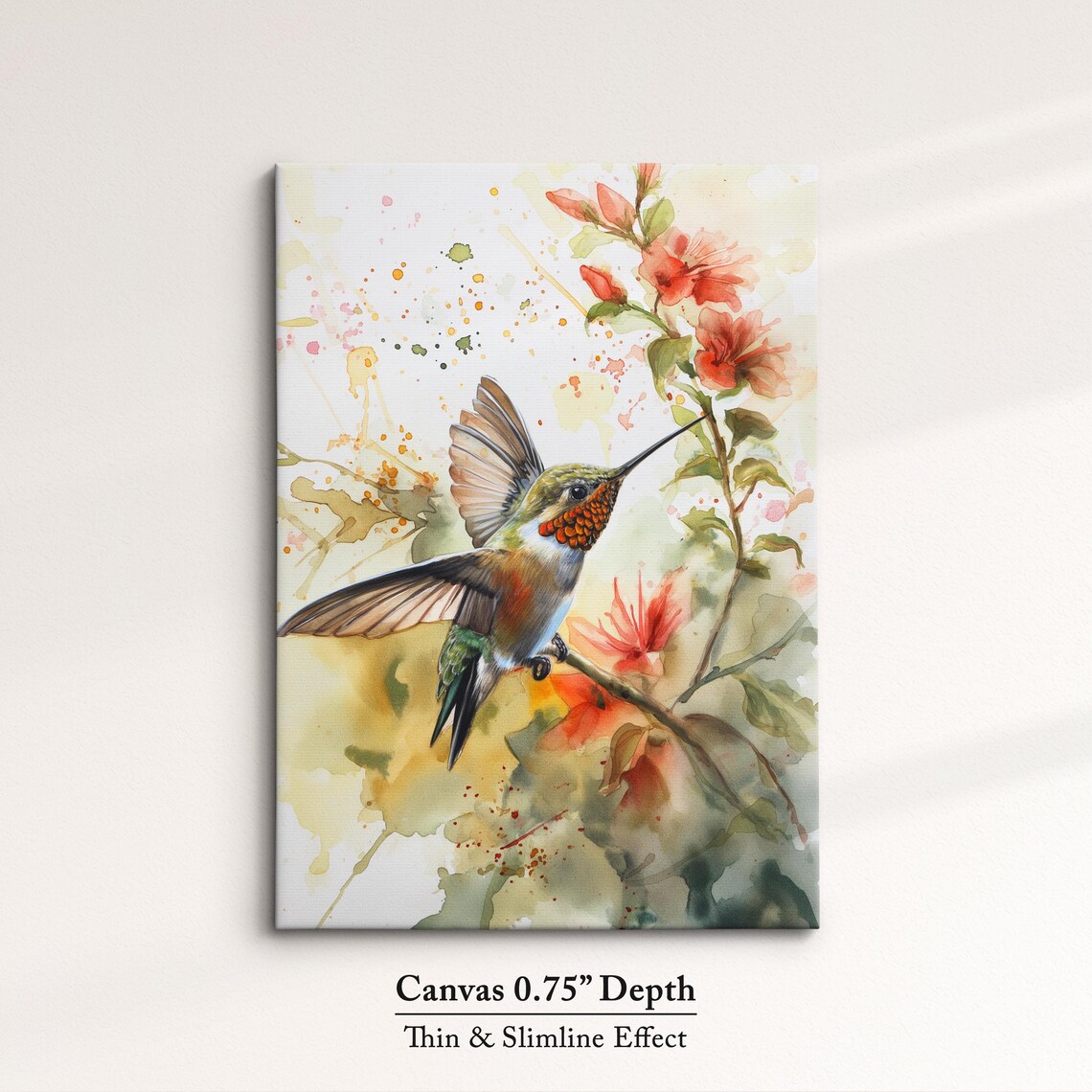 Hummingbird Feeding Orange Blossoms Watercolor Floral Wall Art Poster - Image 4
