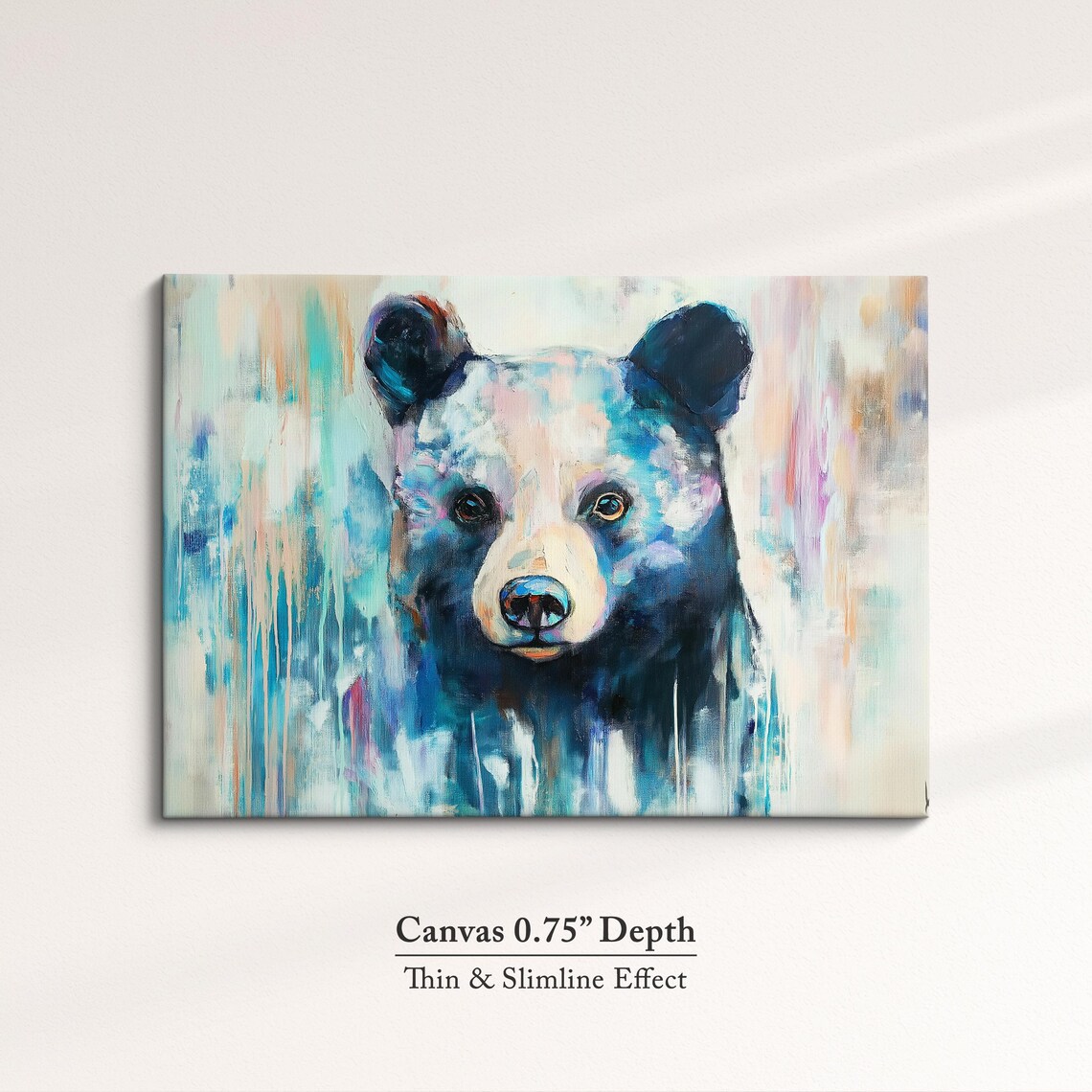 Black Bear Face Front Blue Abstract Oil Painting Wildlife Wall Art Poster - Image 4