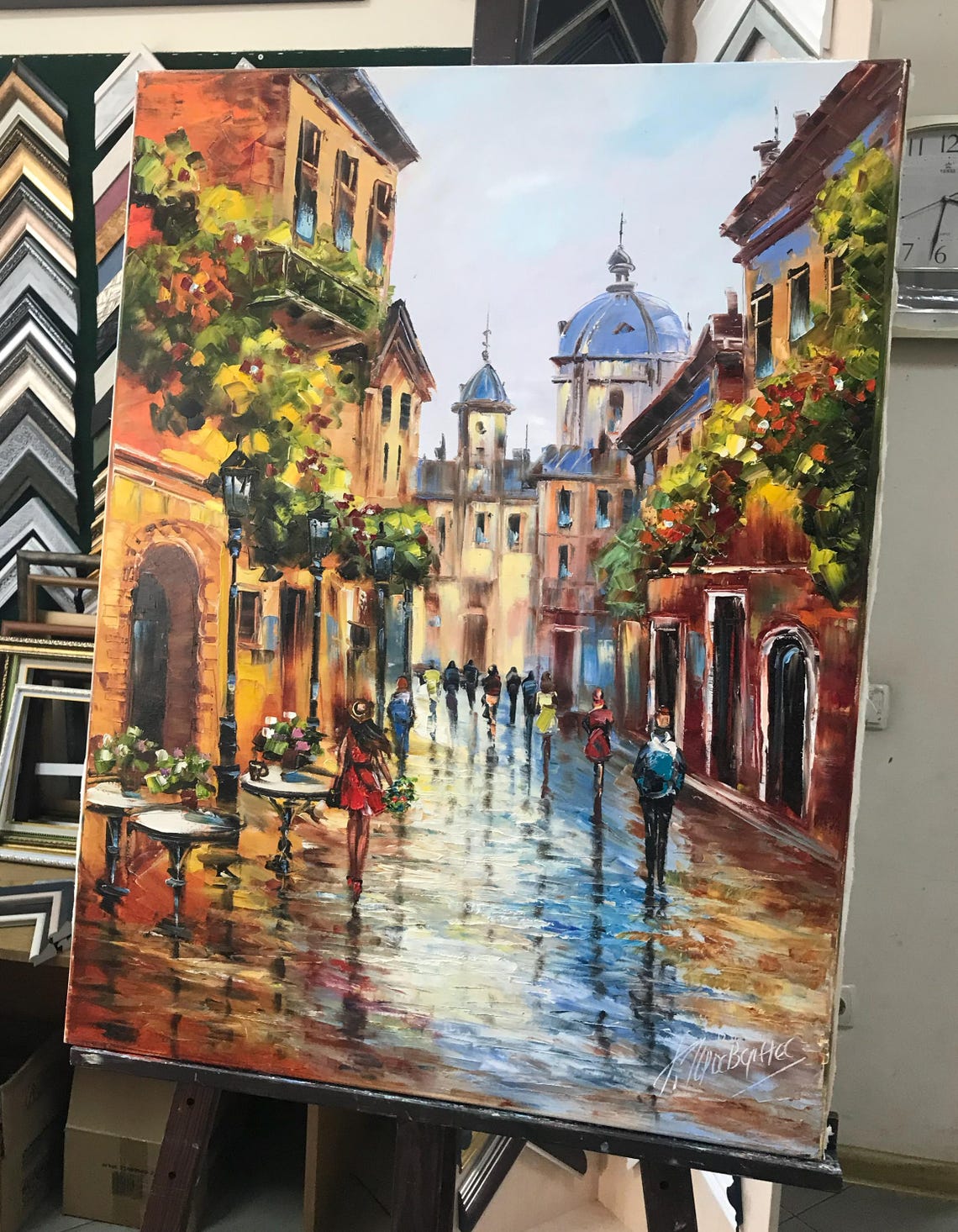 French Street Scene Painting On European City Art Paris Oil Painting Original Paris Artwork French Oil Painting Framed Paris Cafe Art - Image 2
