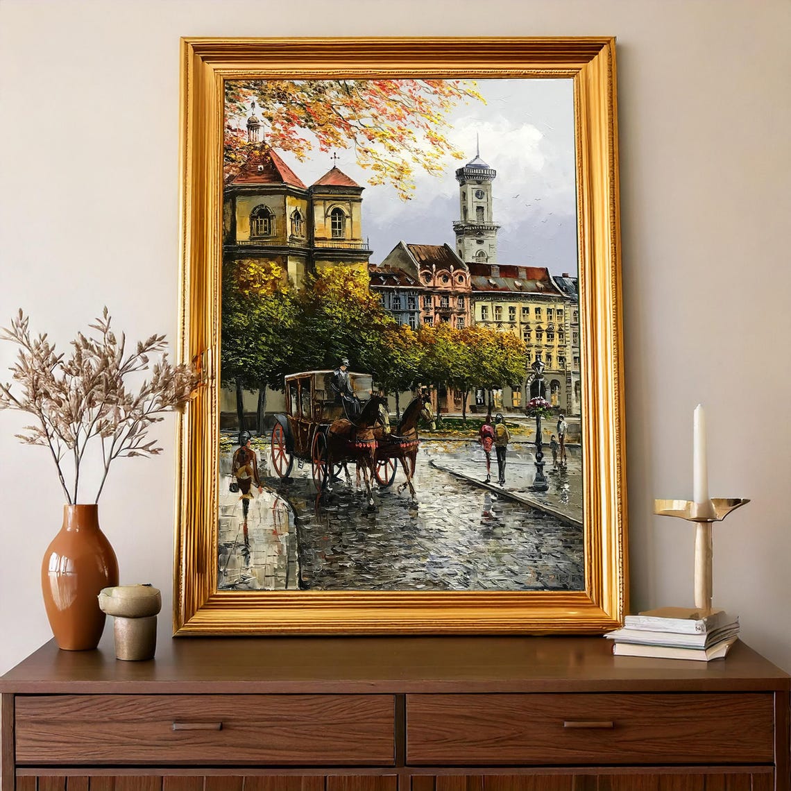 Small Town Painting Lviv Painting On Street Scene Art Ukraine Oil Painting Original City Street Painting European Cityscape Painting - Image 2