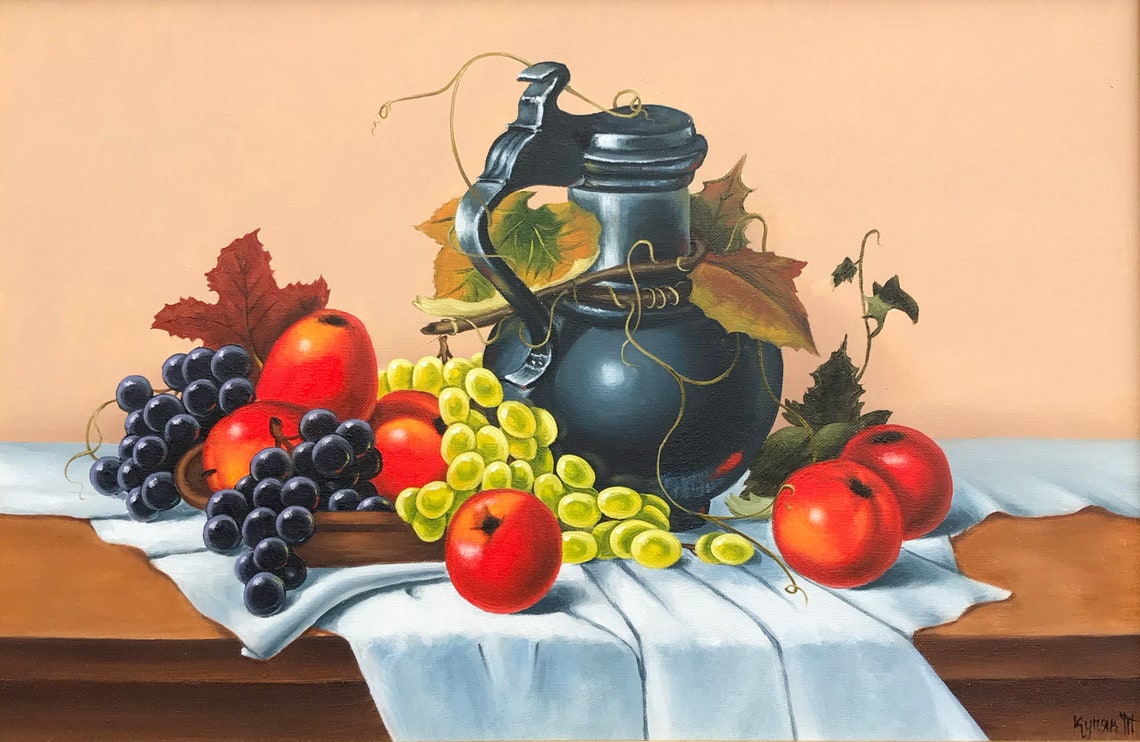 Still Life Fruits Oil Painting Original Ukrainian Artwork Classic Fruit Painting Still Life Art Ukrainian Fruits Basket Painting On