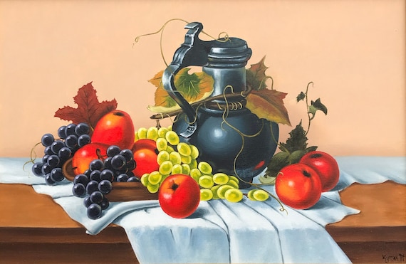 Still Life Fruits Oil Painting Original Ukrainian Artwork Classic Fruit Painting Still Life Art Ukrainian Fruits Basket Painting On