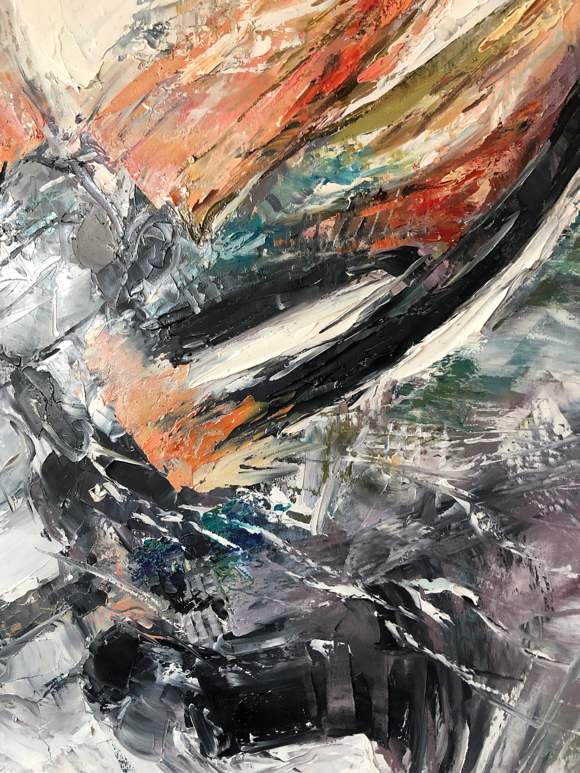 Modern Abstract Oil Painting On Stock Market Art Wall Street Art Contemporary Black Abstract Handmade Painting Finance Wall Art - Image 2