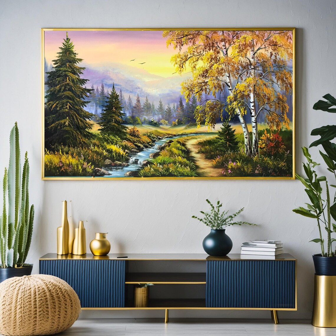 Landscape Amp Scenery Painting Original Sunset Country Landscape Oil Painting Blue Ridge Mountains Wall Art Nature Creek Painting On - Image 2