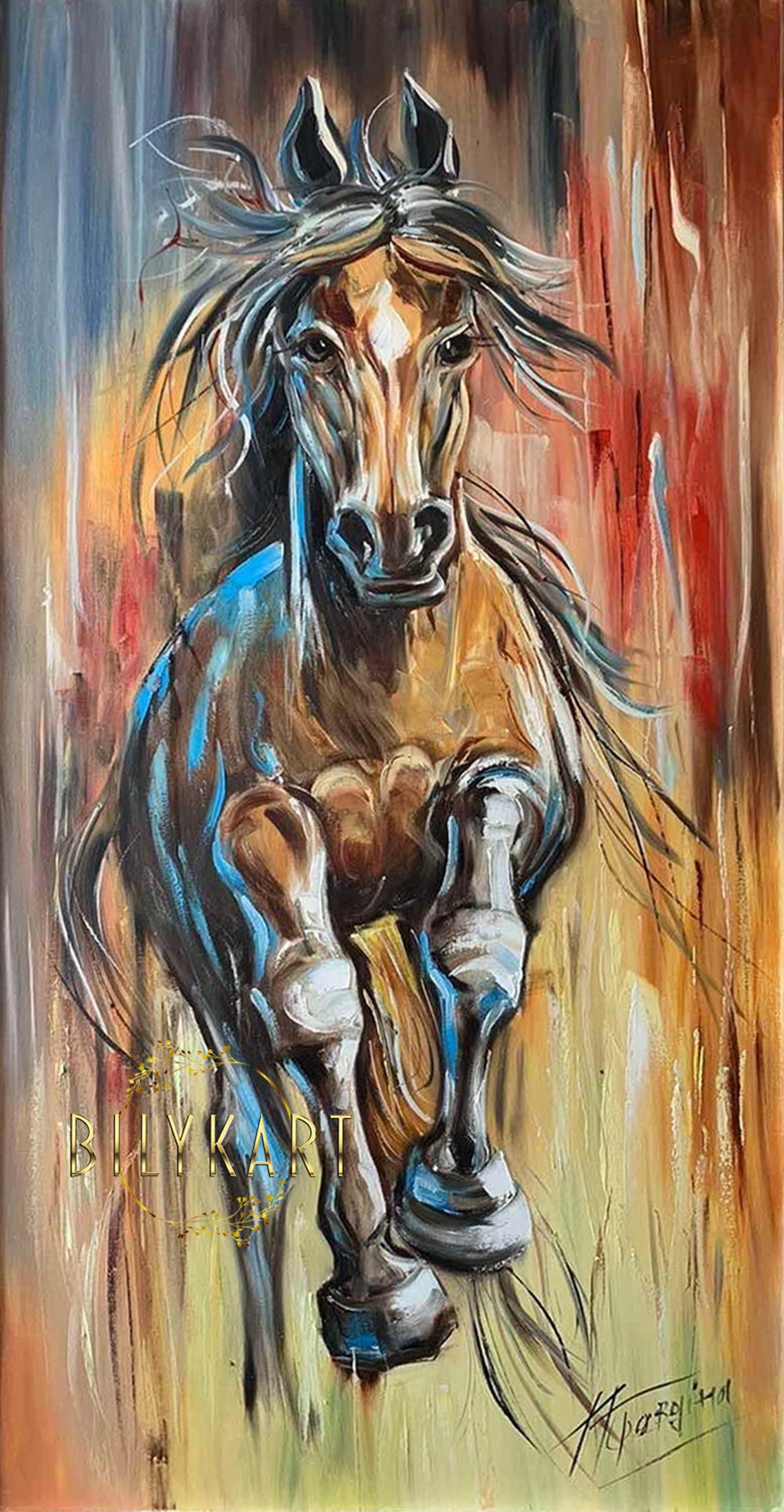 Large Abstract Horse Oil Painting Original Galloping Horse Wall Art Western Oil Painting Beautiful Brown Horse Painting Abstract - Image 3