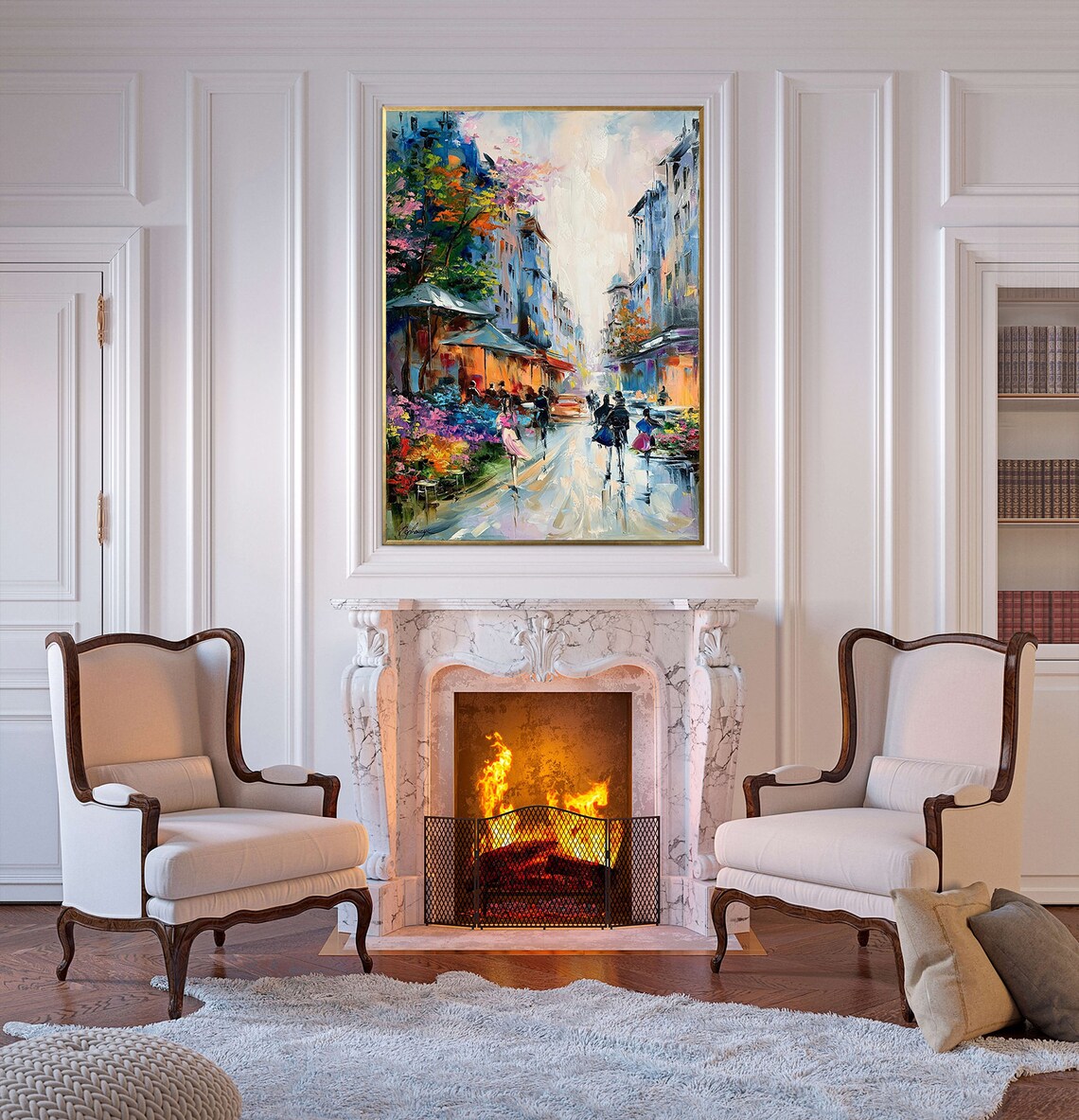 Large Paris Oil Painting Original Paris Street Scene Painting Romantic Paris Cafe Art Paris Flower Market Artwork Romantic Couple Wall Art - Image 2