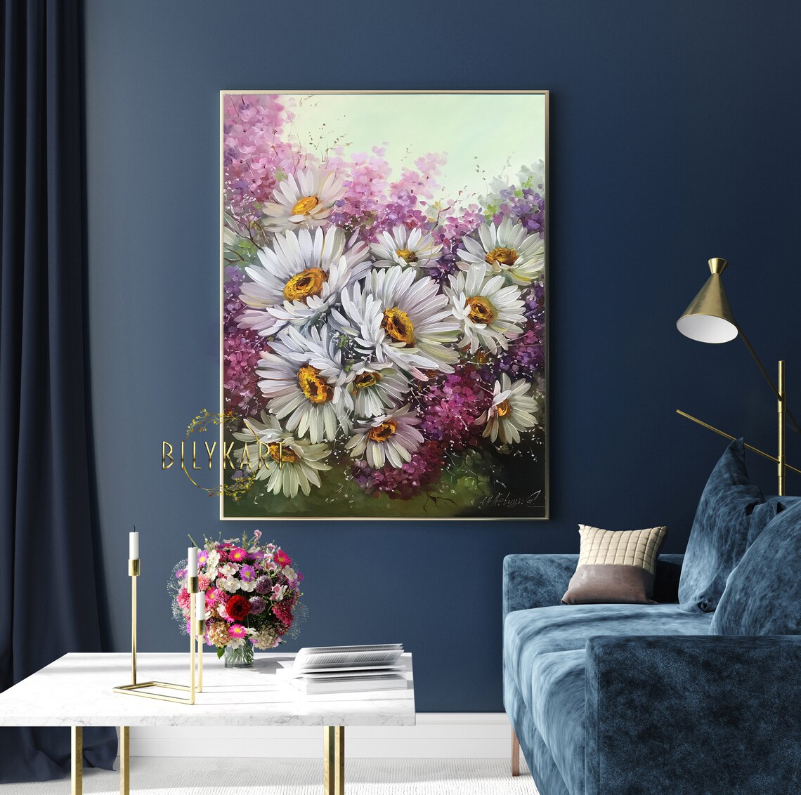 White Daisy Oil Painting, Wildflower Art Print - Image 2
