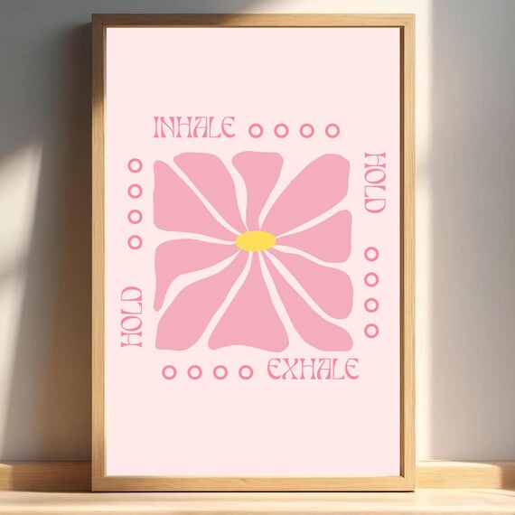 Pink Retro Box Breathing Flower Print for Classroom Calm Corner Art