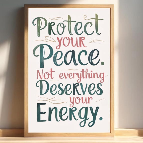 Protect Your Peace Wall Art Boundaries Poster Mental Health Motivational Quote School Counselor Therapy Office Decor