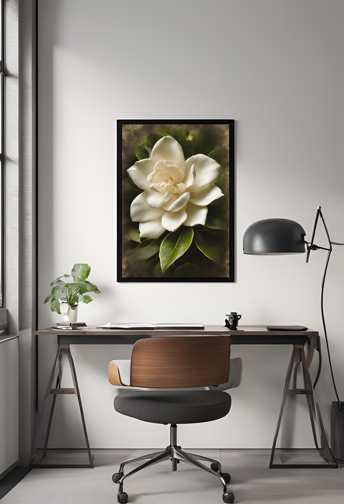 White Gardenia Bloom Moody Botanical Floral Photography Poster - Image 3