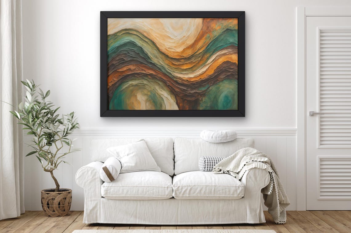 Earthly Wave Abstract Green Orange Swirl Contemporary Poster
