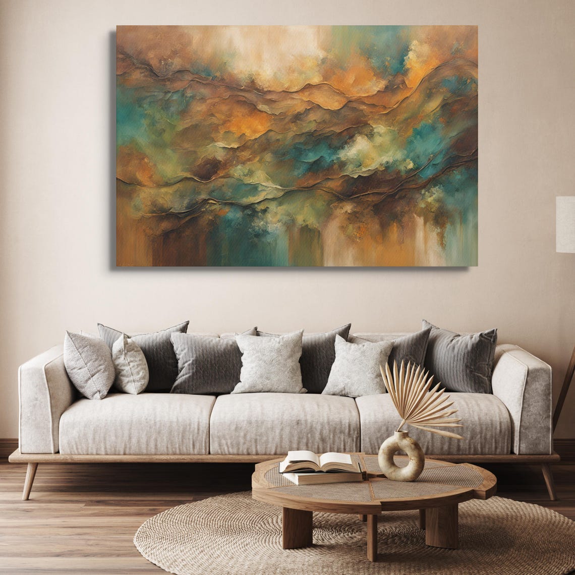 Abstract Earth Tone Landscape Teal Amber Layers Modern Poster - Image 4