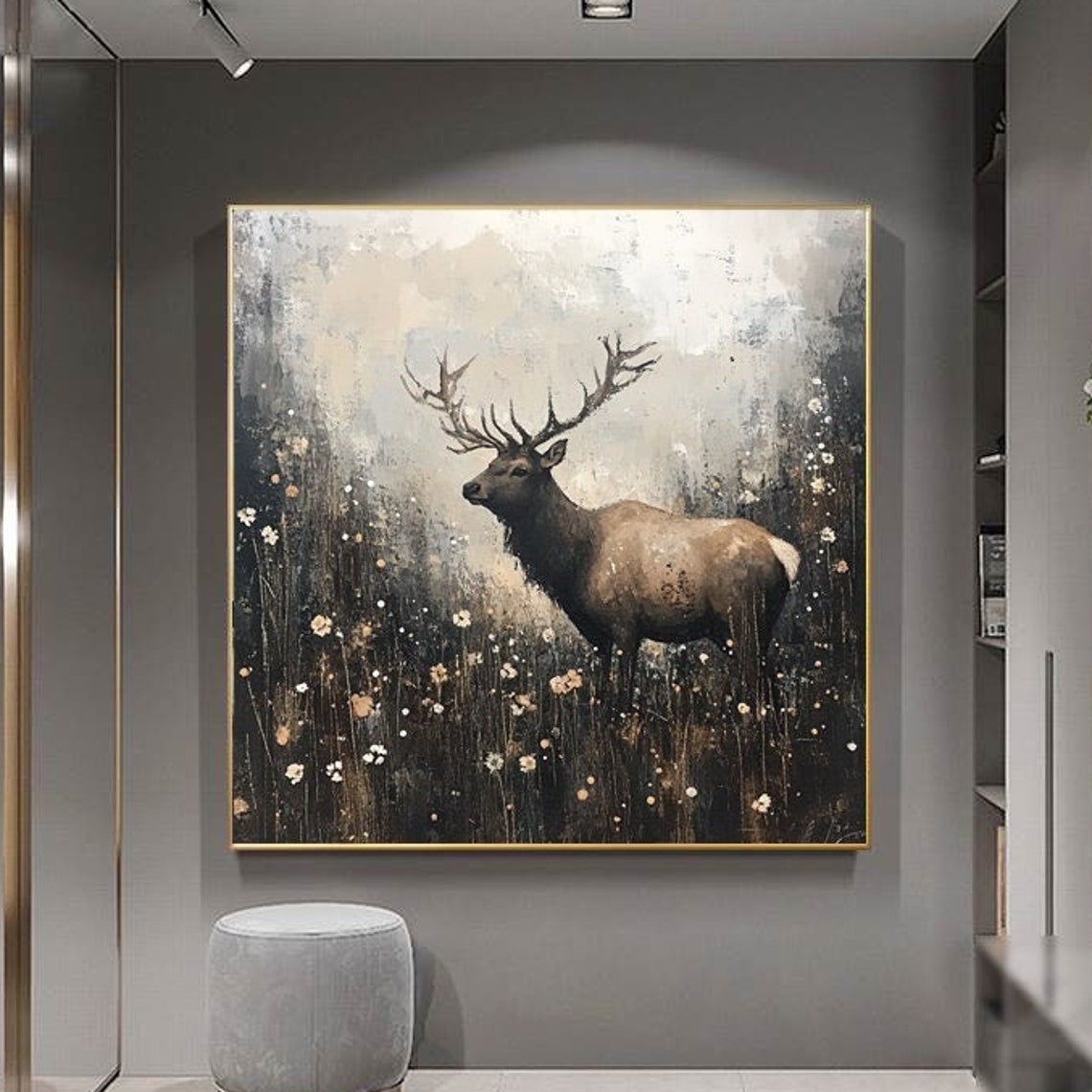 Majestic Elk Standing in a Moody Dark Wildflower Meadow Poster - Image 4