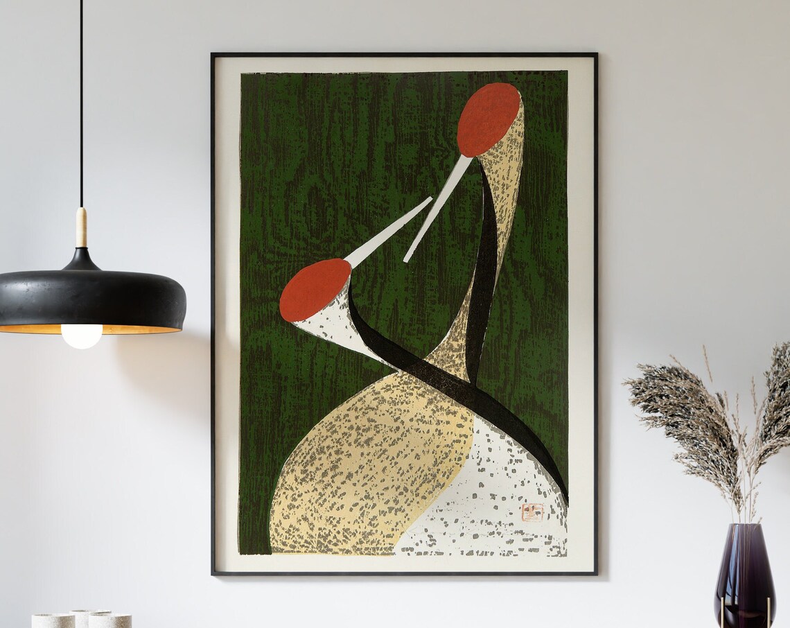 Japanese Vintage Cranes Art Print, Asian Decor