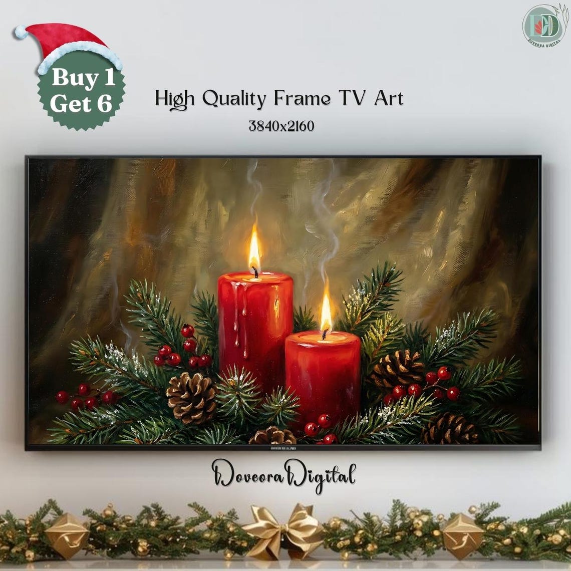 Christmas Candle Samsung Frame Tv Art Holiday Winter Decor