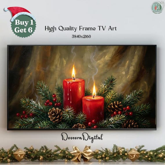Christmas Candle Samsung Frame Tv Art Holiday Winter Decor