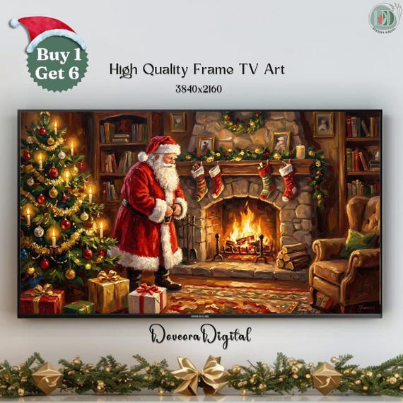Snowy Village Christmas Frame Tv Art Winter Scene 4k