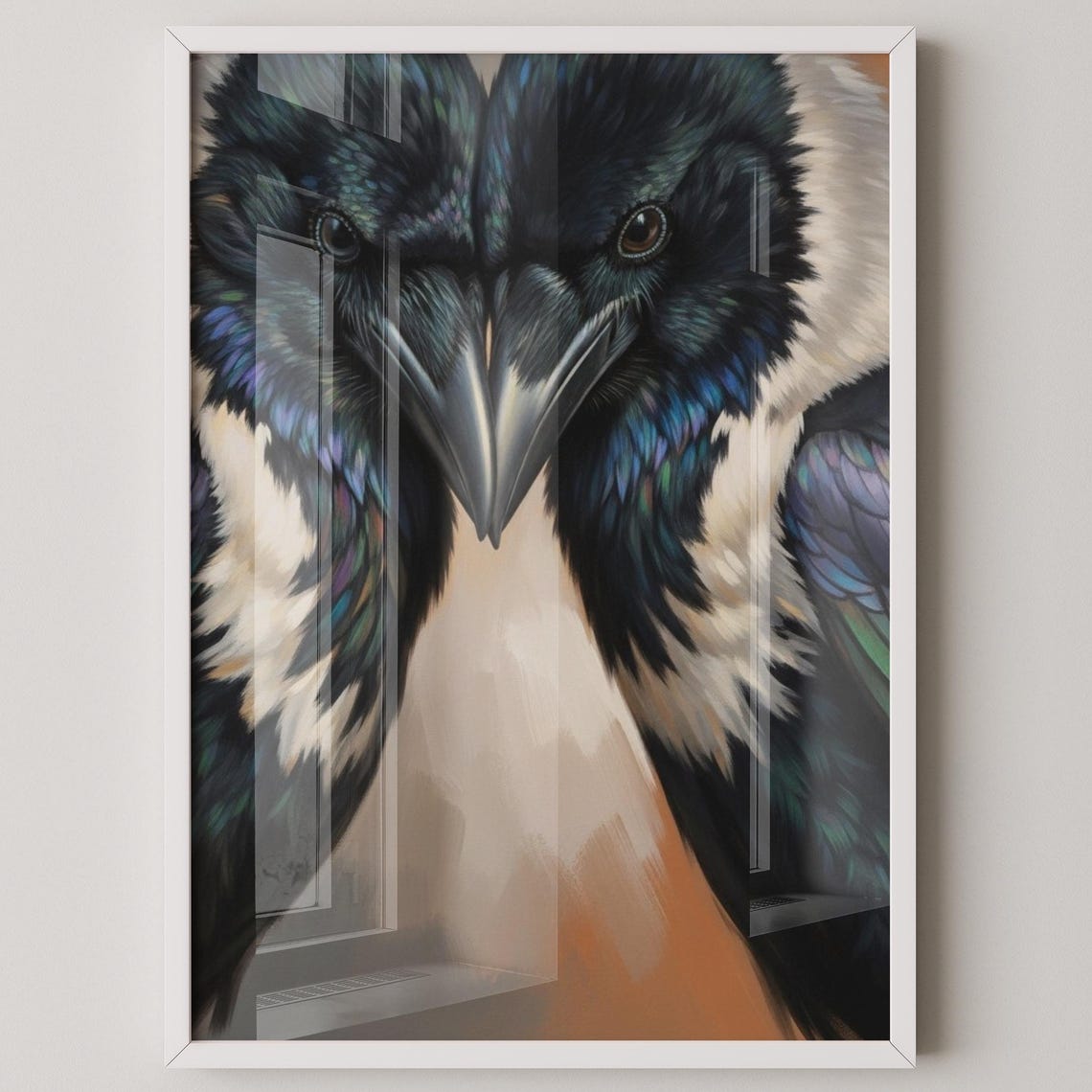 Crows in Love Close Up Iridescent Feathered Pair Bird Art Print