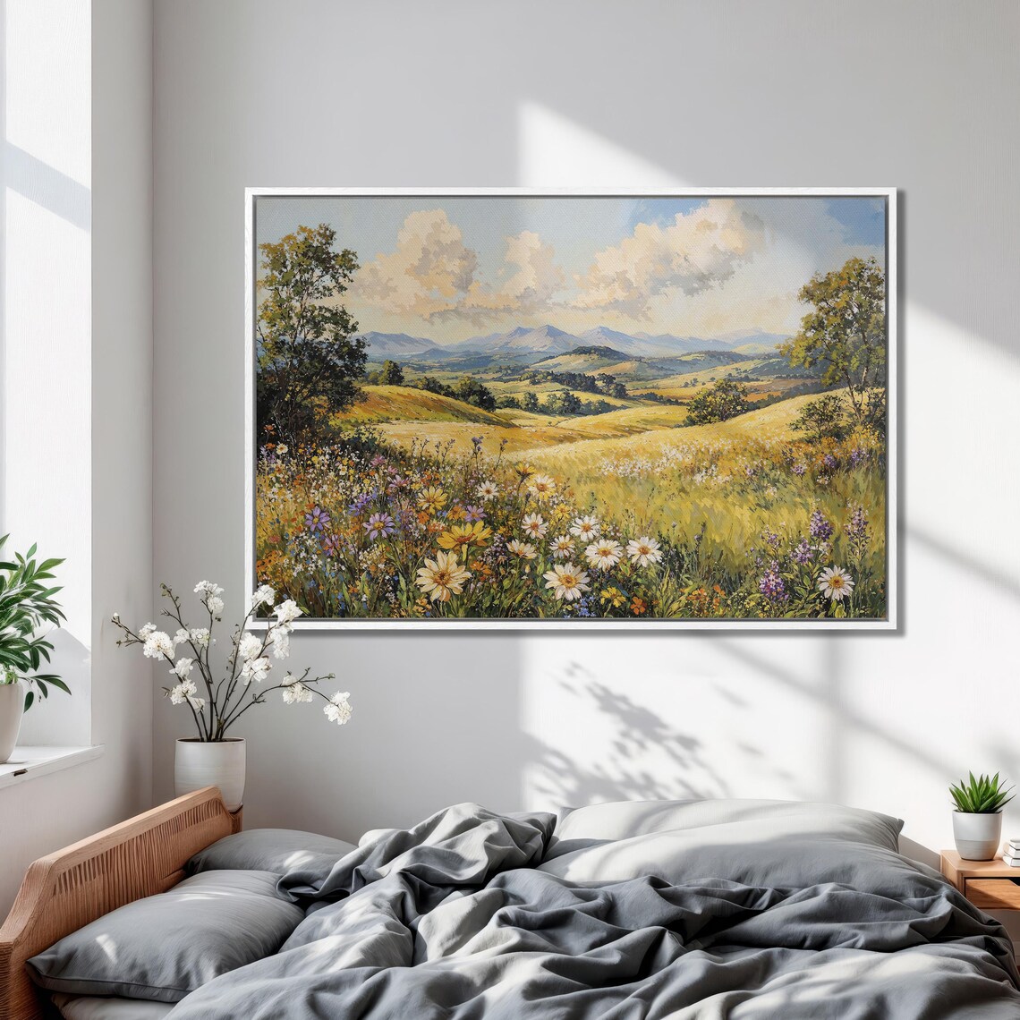 Summer Wildflower Meadow with Golden Hills Painting Art Poster - Image 2