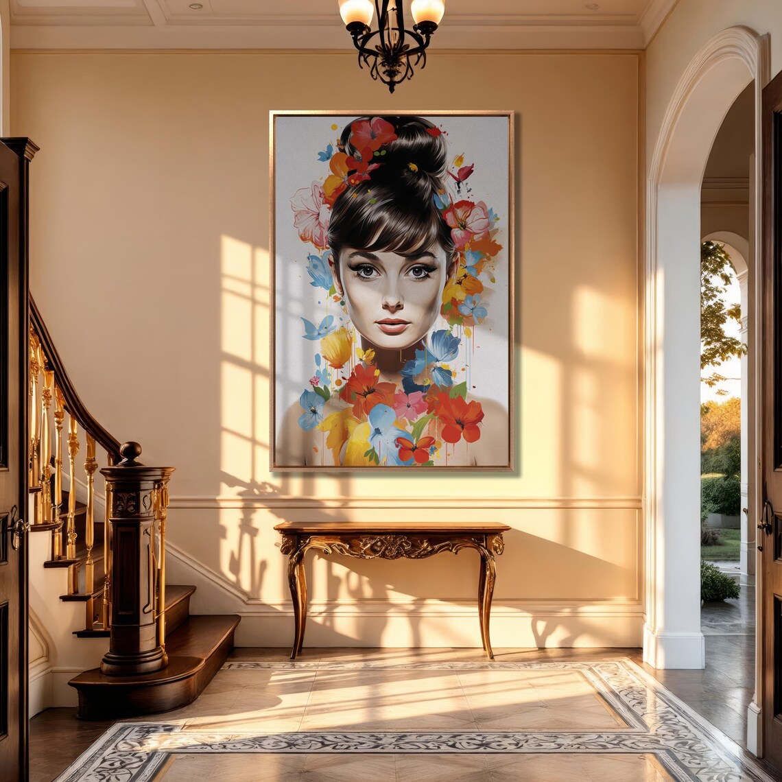 Audrey Hepburn Watercolor Floral Portrait Art Print - Image 5