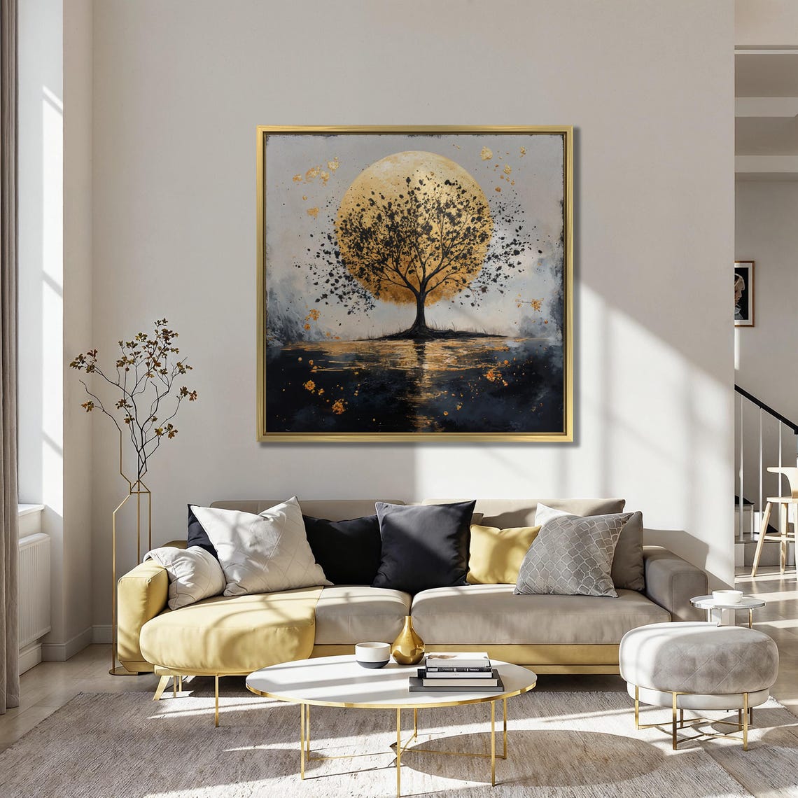 Mystical Tree And Golden Moon Wall Art Surreal Landscape Painting Print Abstract Nature Wall Decor Large Scenery Poster Ready To Hang - Image 5