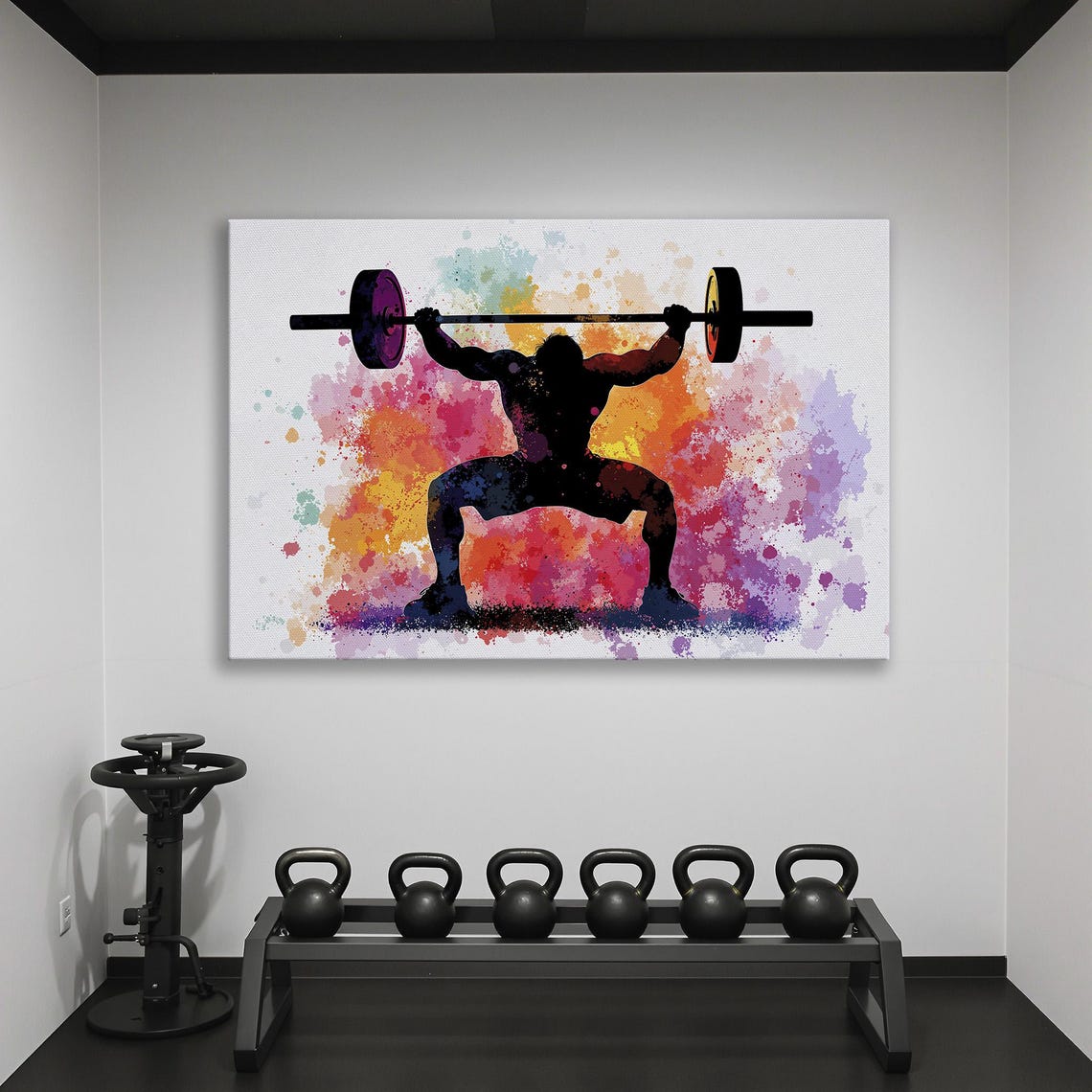 Weightlifter Silhouette Holding Barbell Overhead Splash Art Poster - Image 2