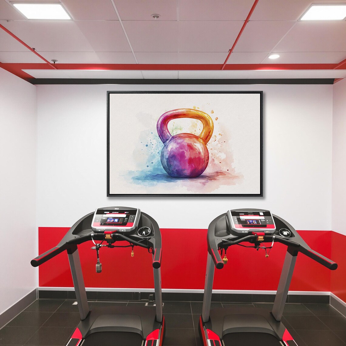 Watercolor Kettlebell In Purple And Red Tones Gym Fitness Art Poster - Image 5