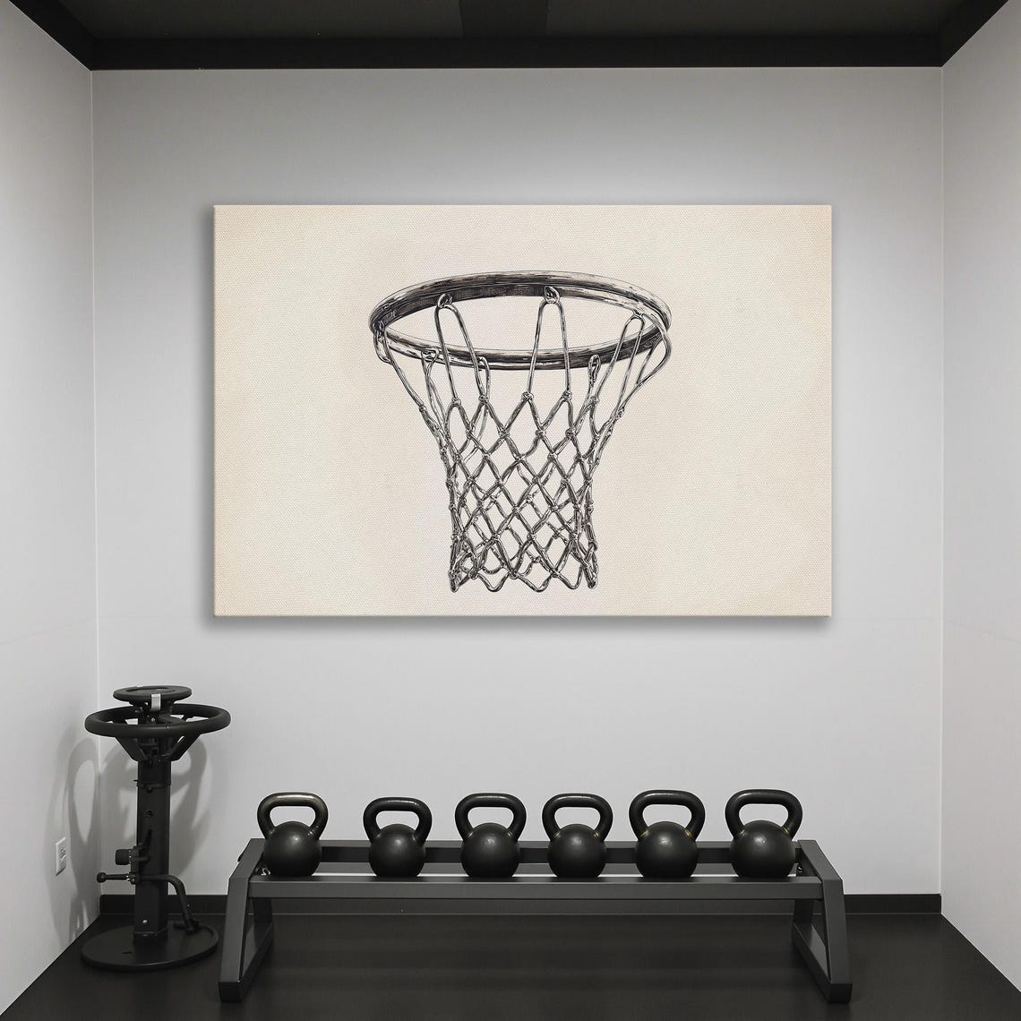 Basketball Hoop Pencil Sketch Black And White Sports Decor Poster - Image 2