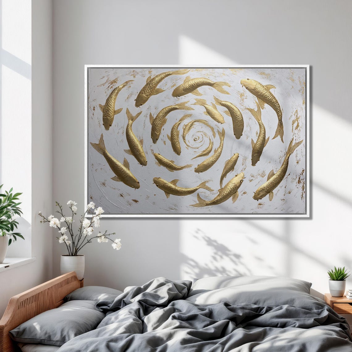 Golden Koi Fish Swimming In A Circular School Painting Poster - Image 2