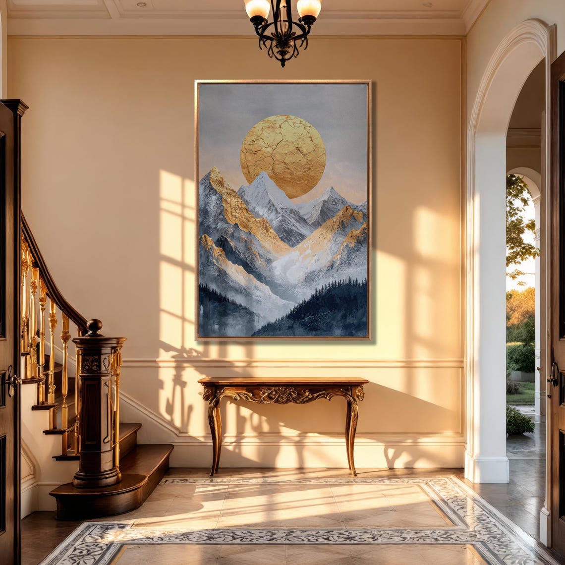 Golden Sun And Snowy Mountains Wall Art Surreal Landscape Painting Print Mountain Wall Decor Abstract Nature Art Poster Ready To Hang - Image 4