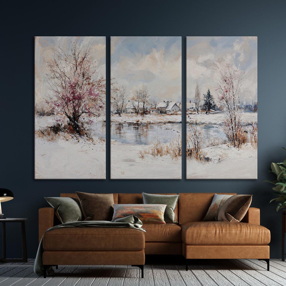 Winter Village By The Lake Framed Print Snowy Landscape With Cottages Scene Decor Winter Wonderland Wall Art Ready To Hang - Image 6