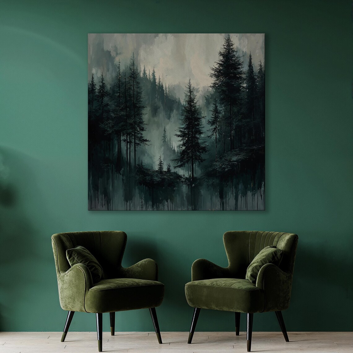 Misty Forest Landscape Art Print, Dark Woods - Image 4