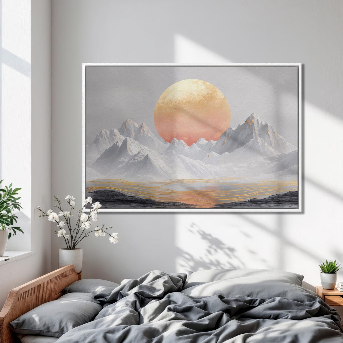 Sun And Snowy Mountains Wall Art Surreal Landscape Painting Print Mountain Wall Decor Large Abstract Scenery Poster Ready To Hang - Image 2