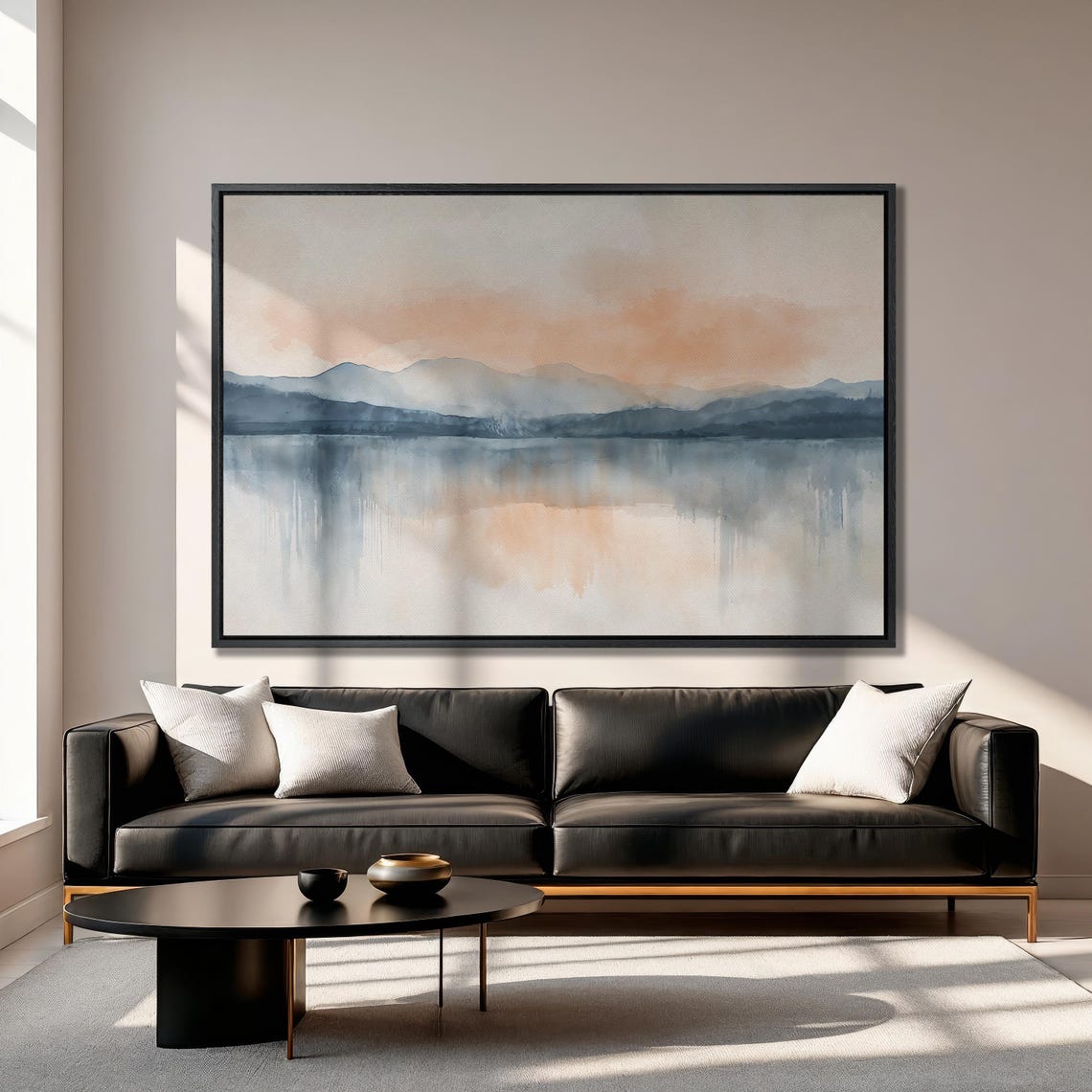 Minimalist Mountain Lake Reflection Watercolor Landscape Poster - Image 3