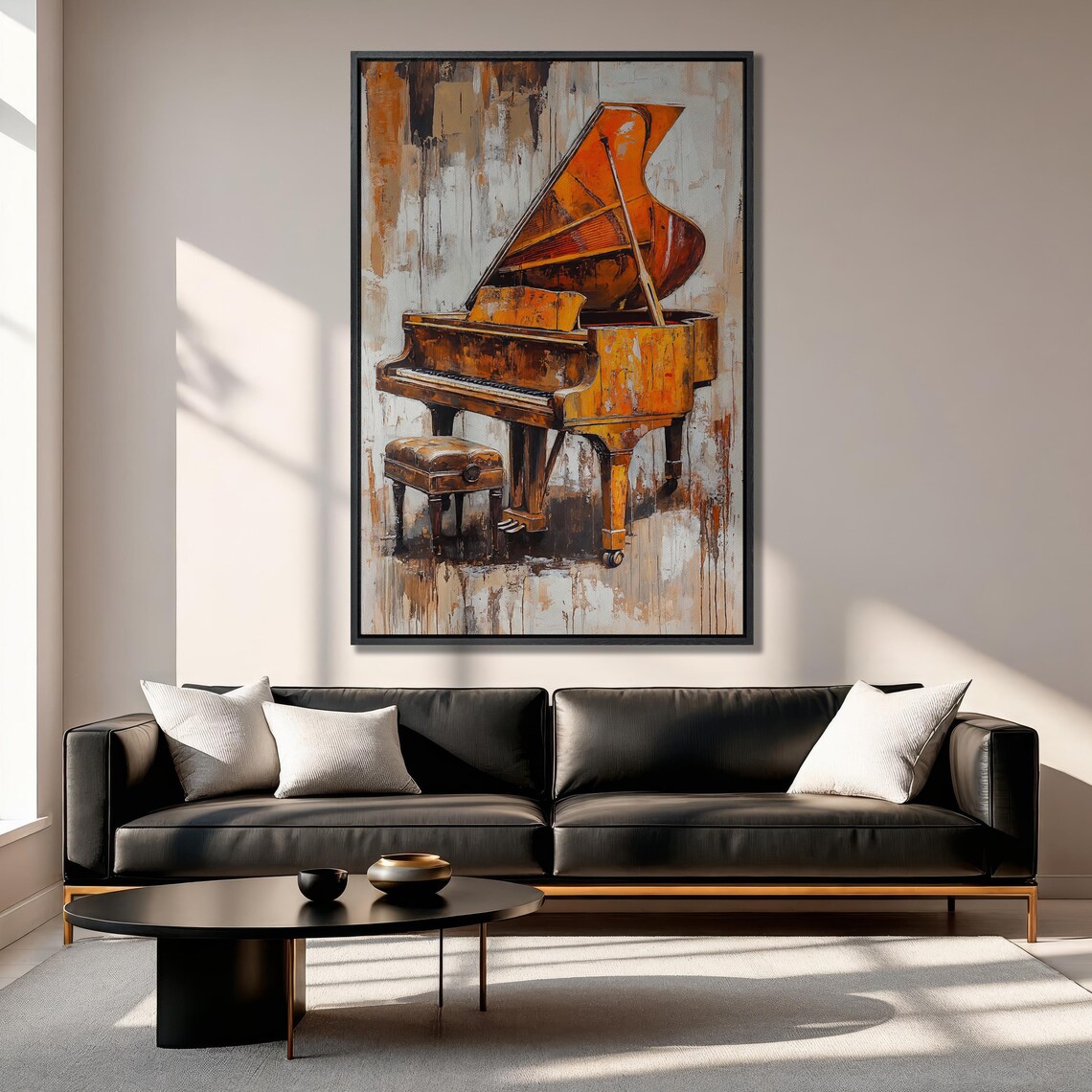 Vintage Wooden Grand Piano Abstract Painting Music Lover Wall Art - Image 5