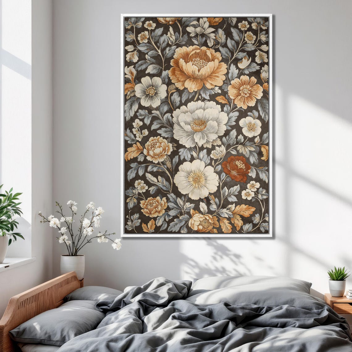 Rich Vintage Amber and Cream Peony Floral Botanical Art Print - Image 2
