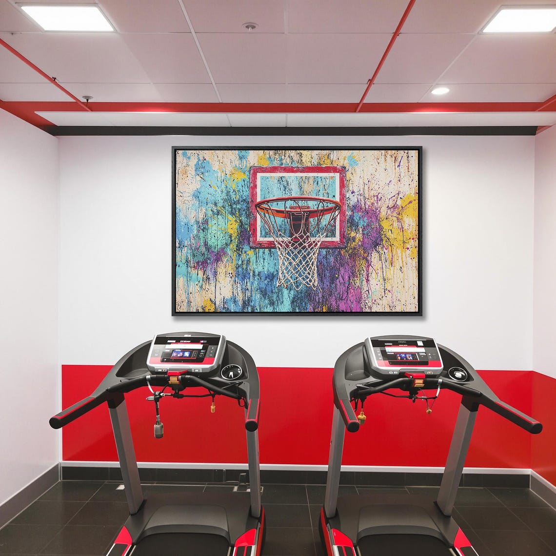 Basketball Hoop on Red Backboard Against Graffiti Wall Poster - Image 5