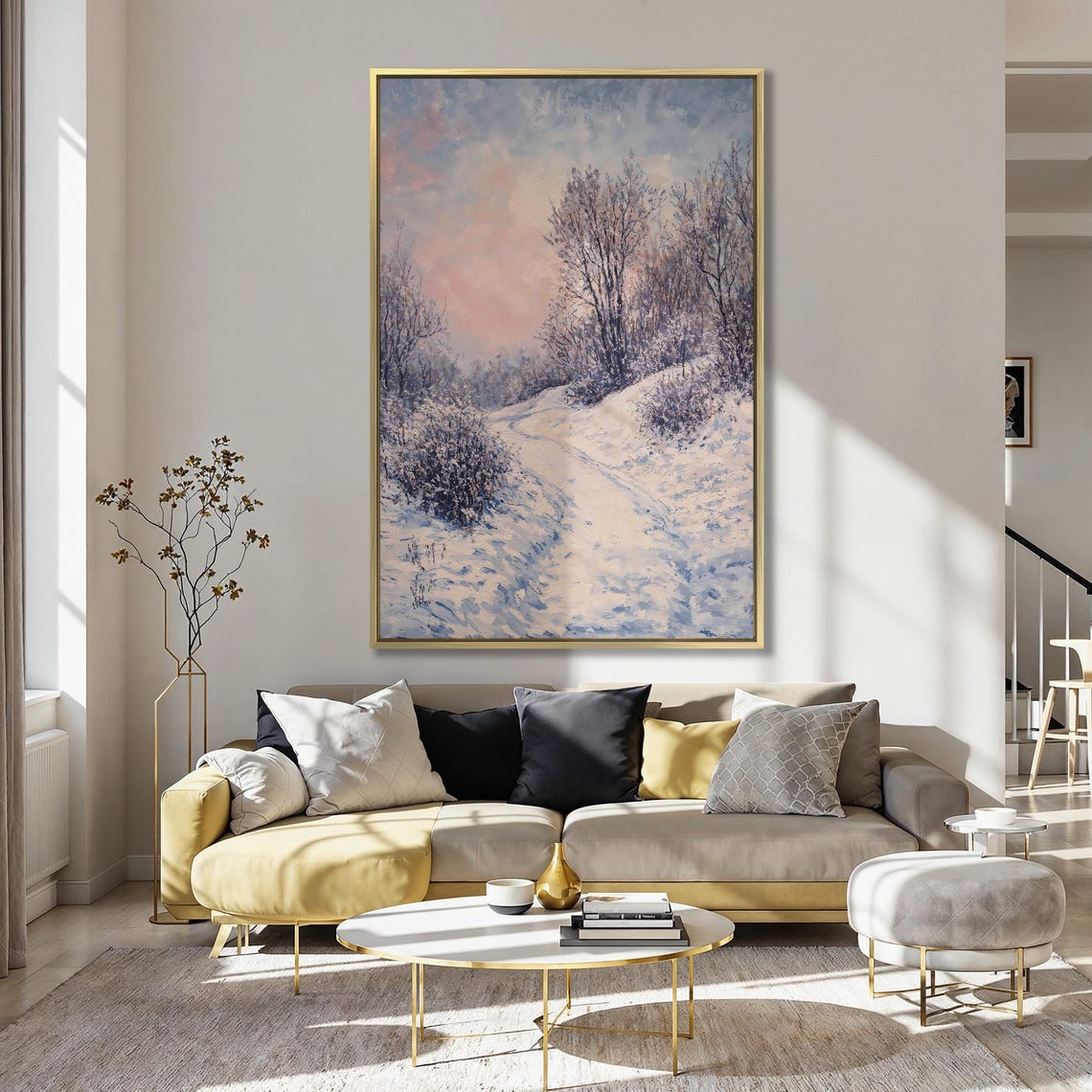 Snowy Forest Path at Dusk Beneath a Pink and Blue Sky Poster - Image 5