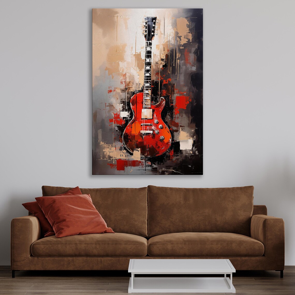 Red Guitar Abstract Music Room Wall Art Print - Image 2