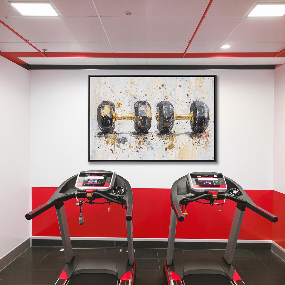 Pair of Black and Gold Dumbbells Splash Paint Still Life Poster - Image 5