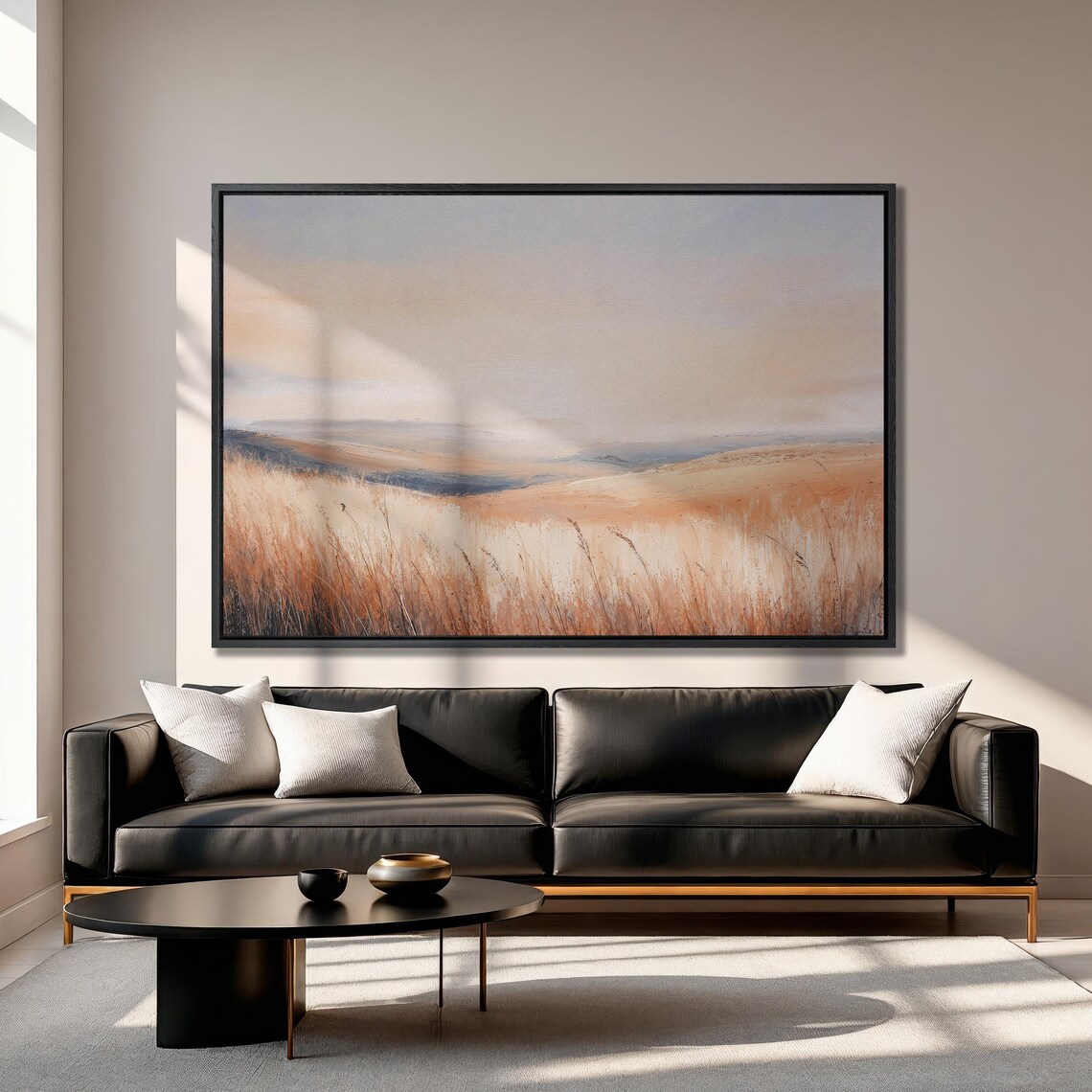 Minimalist Wheat Field in Terracotta and Cream Tones Art Poster - Image 3