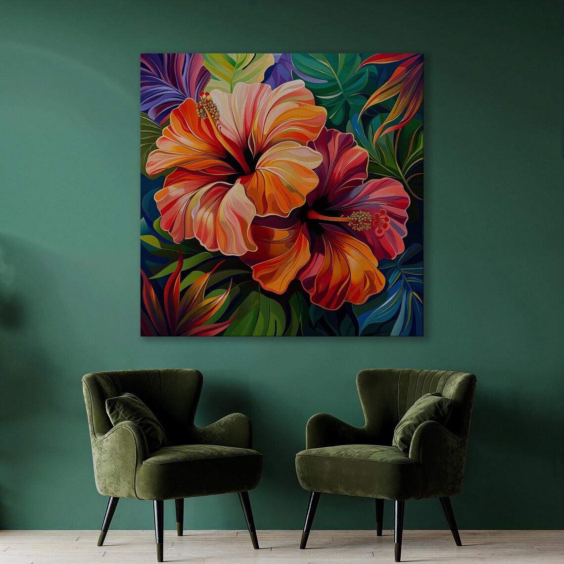 Hibiscus Flowers, Vibrant Tropical Botanical Art Print - Image 3